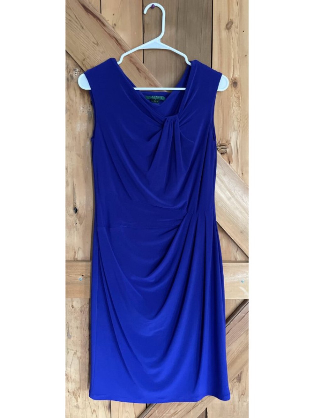 Ralph Lauren Dress 8 Royal Purple/Blue Stretch Knit Ruched Sheath, Wedding Guest - Picture 2 of 6